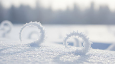 snowflakes on the surface of a frozen lake in winterの素材