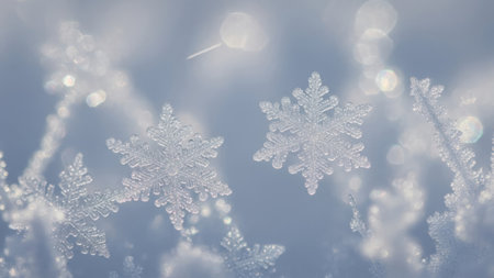 Snowflakes on a soft blue background. Close-up.の素材