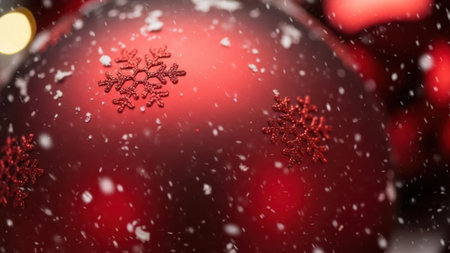 Christmas decoration with snowflakes and bokeh background, 3D renderingの素材