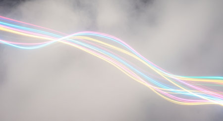 Abstract 3d rendering of light lines in the sky with clouds.の素材