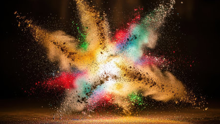 Colored powder explosion on black background. Colorful dust explode.の素材
