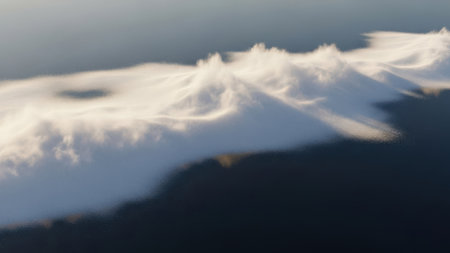 Aerial view of clouds in the sky at sunrise. 3D illustrationの素材