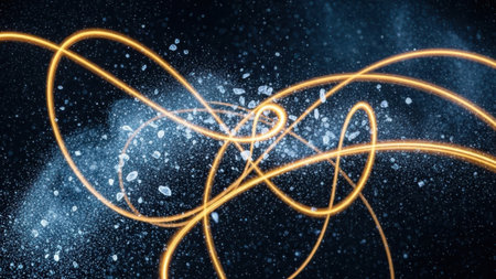 3d illustration of abstract background with lines and dots in space.の素材