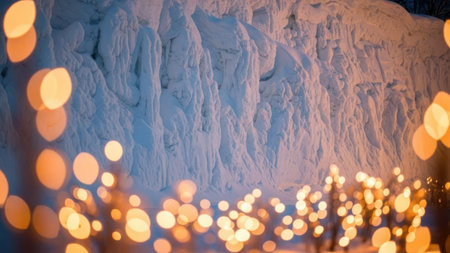 Beautiful Christmas background with bokeh lights and snowflakesの素材