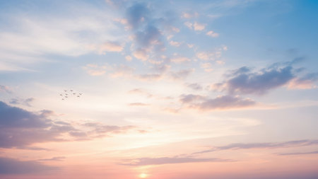 Sunset sky with cloud and birds - Vintage filter effect processing styleの素材