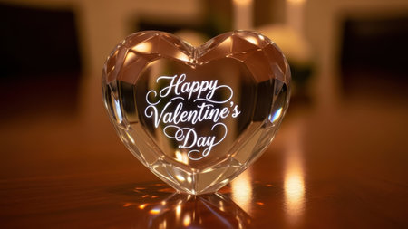 Happy Valentines Day message in a heart shaped glass vase.の素材