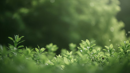 Close up of fresh green leaves with bokeh nature background.の素材