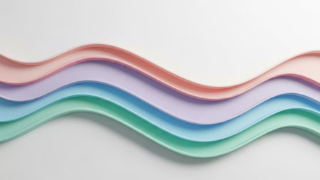 3d render of multicolored wavy stripes on white backgroundの素材