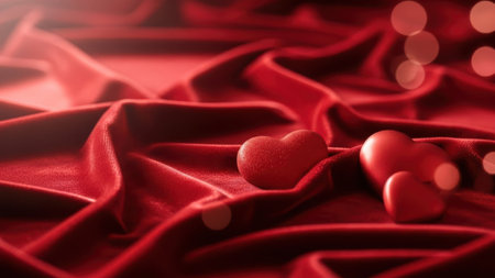 Valentines day background with red hearts and bokeh lightsの素材