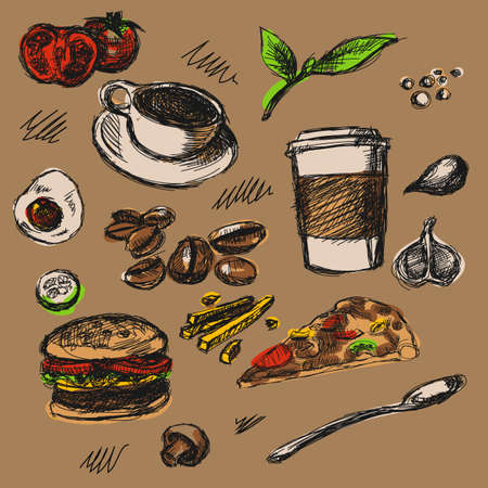 Caffe food hand drawn illustrationの写真素材