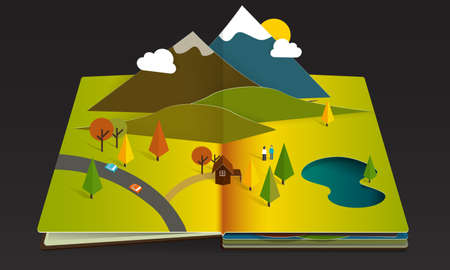 Fall Season Mountain Forest Popup Book paperのイラスト素材