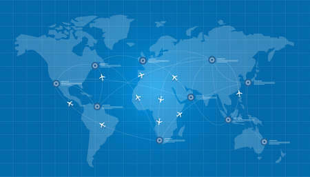 world map plane logistic in blue print network vector connectのイラスト素材