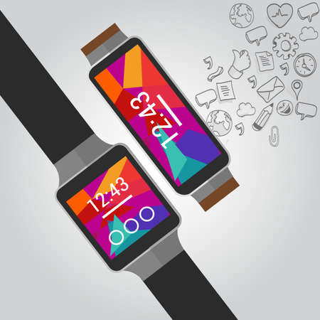 wearable vector smart watches with icon devices objectのイラスト素材