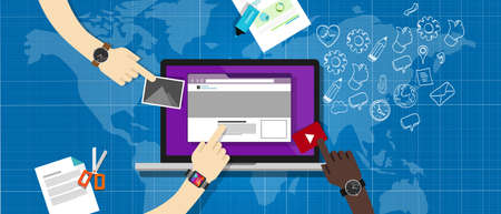 cms content management system in laptop build web elementのイラスト素材