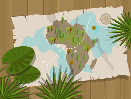 map jungle africa cartoon treasure hunter cartoon style vectorのイラスト素材
