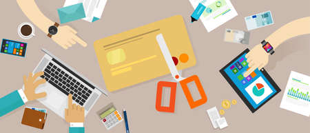 cut credit card loan debt personal family finance vectorのイラスト素材