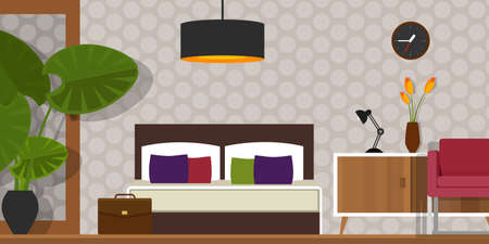 bedroom interior vector house furniture vintage bedのイラスト素材