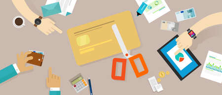 cut credit card loan debt personal family finance vectorのイラスト素材