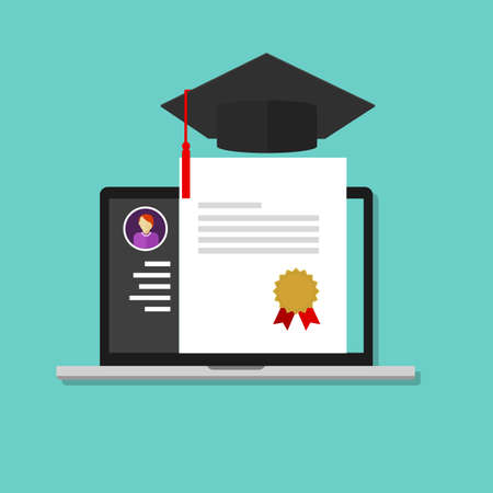 online degree laptop education college school graduate certificateのイラスト素材