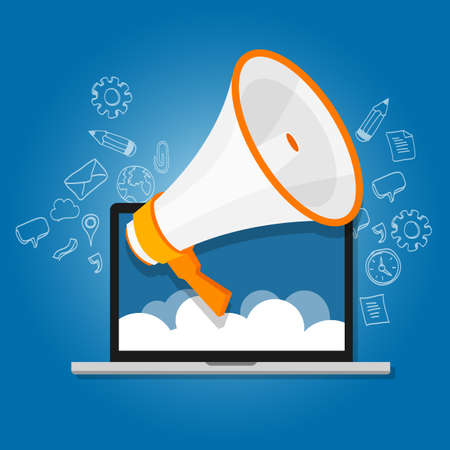 megaphone announce speaker shout online public relation marketing digital vectorのイラスト素材