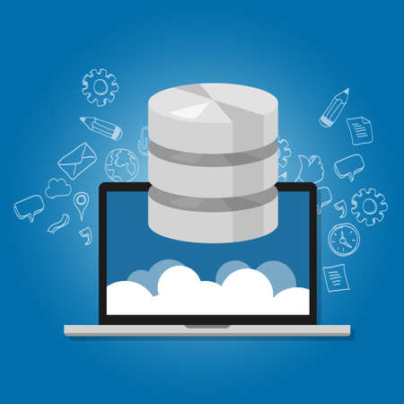 database data in the cloud network multimedia storage symbol icon laptop vectorのイラスト素材