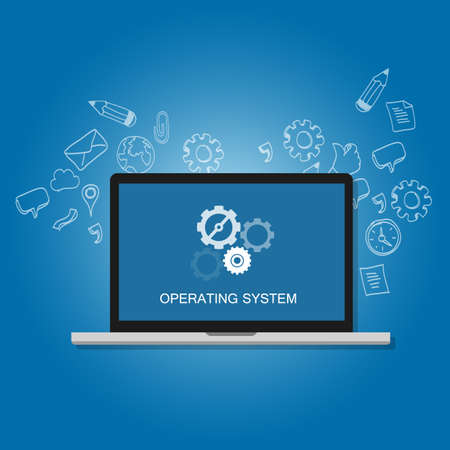 os operating system software computer laptop screen gear icon concept vectorのイラスト素材