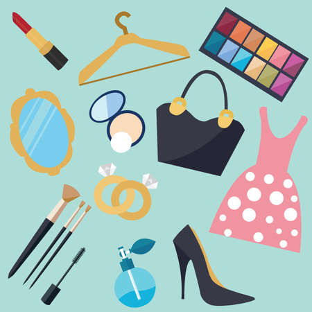 girl stuff woman things fashion vector object icon set vectorのイラスト素材