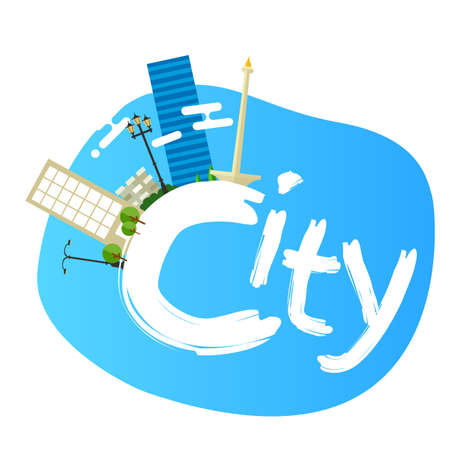 jakarta indonesia city skyline vector illustration landscape architecture capital landmark panoramic textのイラスト素材