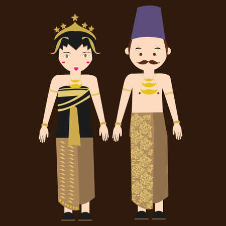 central java javanese indonesian traditional clothes woman dress vector cartoon costume asian flatのイラスト素材