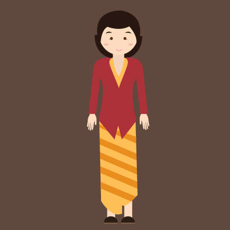 indonesian traditional clothes woman dress kebaya batik vector cartoon java costume flatのイラスト素材