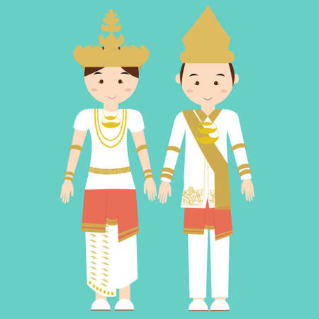 lampung south sumatra malay melayu indonesian traditional clothes woman dress vector cartoon costume asian flatのイラスト素材