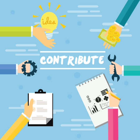 contribute contribution hand give money help work together as a team  concept vectorのイラスト素材
