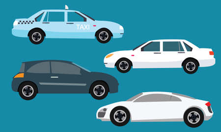 car icon set collection illustration side taxi sedan cartoon flat