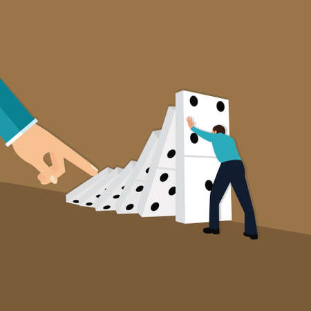 domino effect hand finger push dominoes concept consequences chain reaction vector illustrationのイラスト素材
