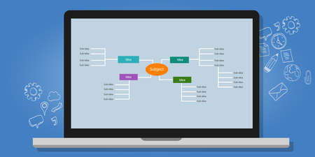 mind map structured thinking ideas hierarchy organization concept illustration laptop drawing