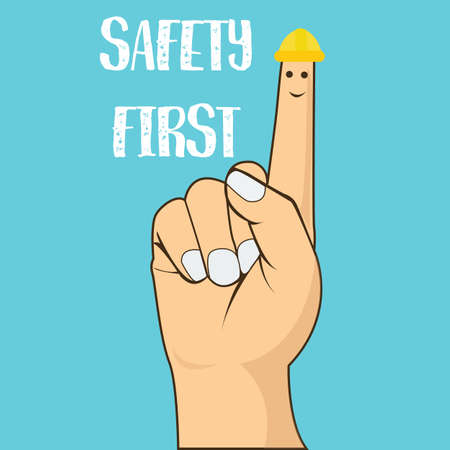 safety first finger pointing wearing helmet vector illustration concept drawingのイラスト素材