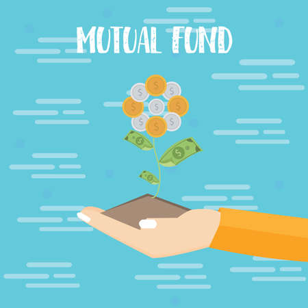 mutual fund investment hand grow plant dollar coin vector flat illustration drawingのイラスト素材