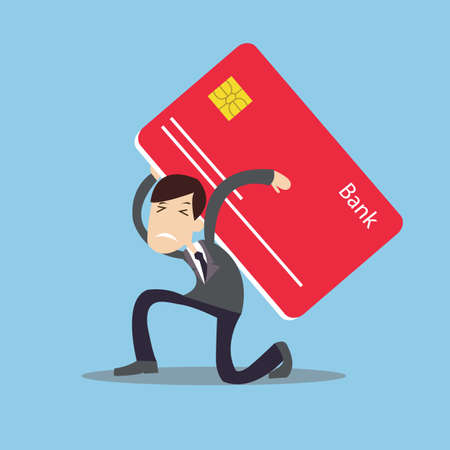 man carrying heavy credit card debt financial management trouble burden vectorのイラスト素材