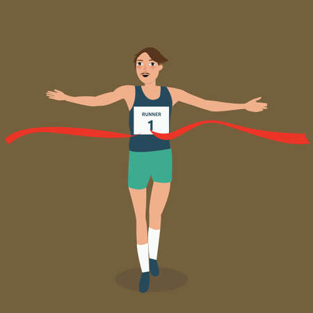 man running runner athlete finish crossing red ribbon line winner vistory success vectorのイラスト素材