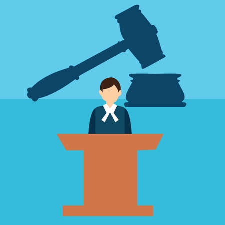 court judge desk trial hammer gavel legal justice flat icon vectorのイラスト素材