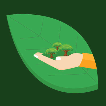 go green hand holding plant tree leaf environment concept illustration vectorのイラスト素材