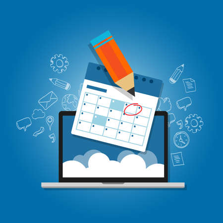 mark circle your calendar agenda online cloud planning laptop vectorのイラスト素材