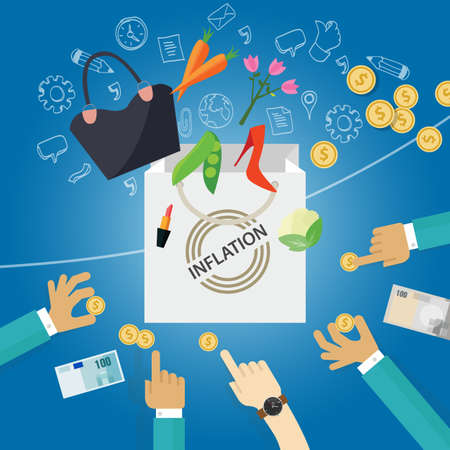 inflation goods price increase macro economy indicator blue illustration concept shopping grocery vectorのイラスト素材