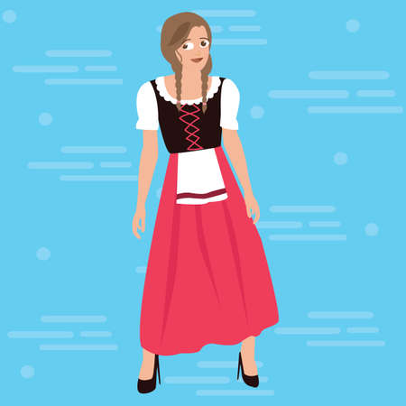 bavarian girl oktober festival dress costume german traditional clothes dress bavaria vector drawingのイラスト素材