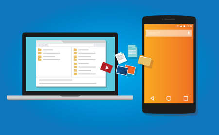 file transfer copy document to mobile phone from computer icon symbol illustration vectorのイラスト素材