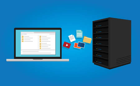 FTP file transfer protocol copy document data from computer laptop to server icon symbol illustration vectorのイラスト素材