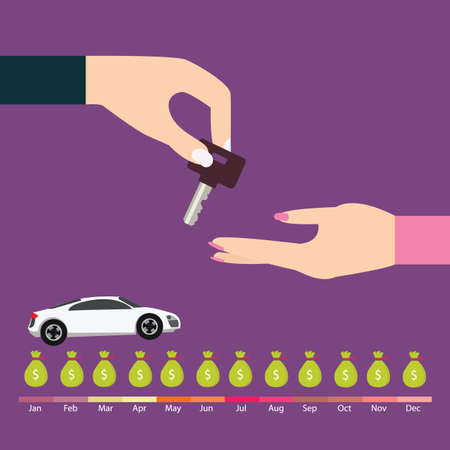 buy car loan credit payment term key hand over auto deal scheduled debt pay vectorのイラスト素材