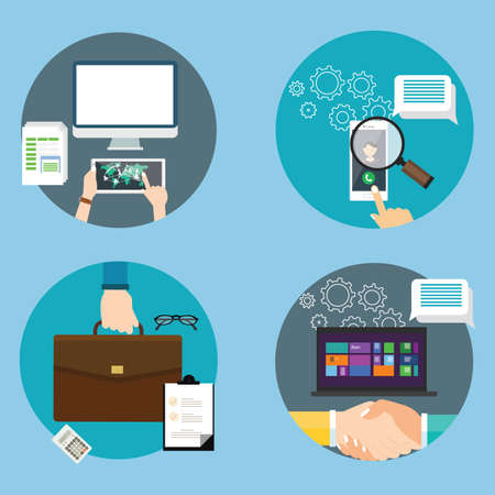 computer technology icon business set contract searchのイラスト素材