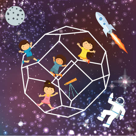 kids imagination space galaxy astrounout rocket beautiful sky flying starsのイラスト素材