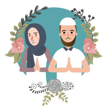 couple muslem islam greetings ramadhan ied as for forgiveness salam marriageのイラスト素材
